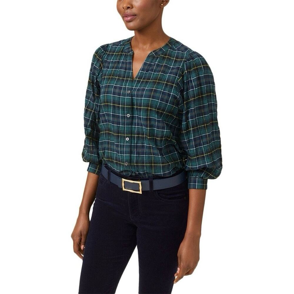 J. McLaughlin Megyn Green Plaid Tartan Button Down Shirt long sleeve size XS